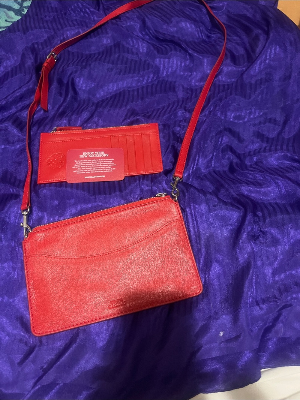 Vince Camuto Red Leather Crossbody with Card Holder